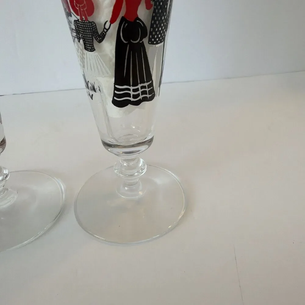 Vintage Pilsner Beer Glasses Pair Footed Barware Musicians Victorian Pub Tavern